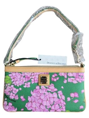 NWT Dooney & Bourke Hydrangea Monogram Large Slim Wristlet in pink / green 4T111